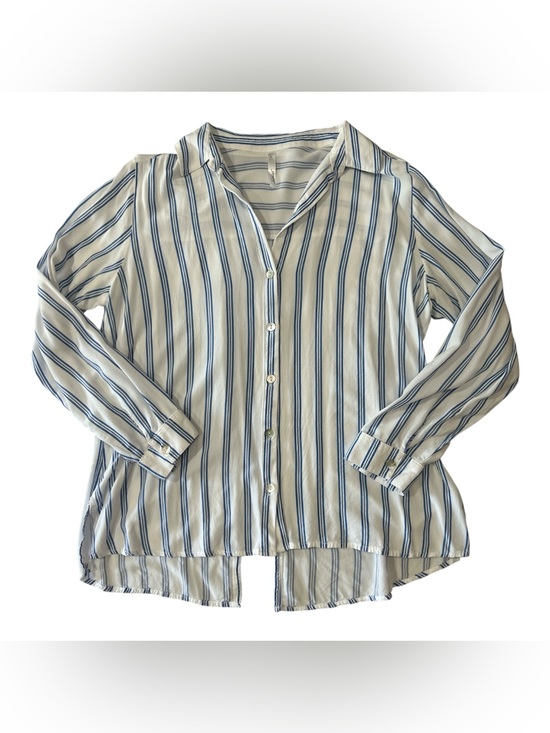 Leonisa Tops - Leonisa Striped Button-Down Shirt in white and Blue Sz L